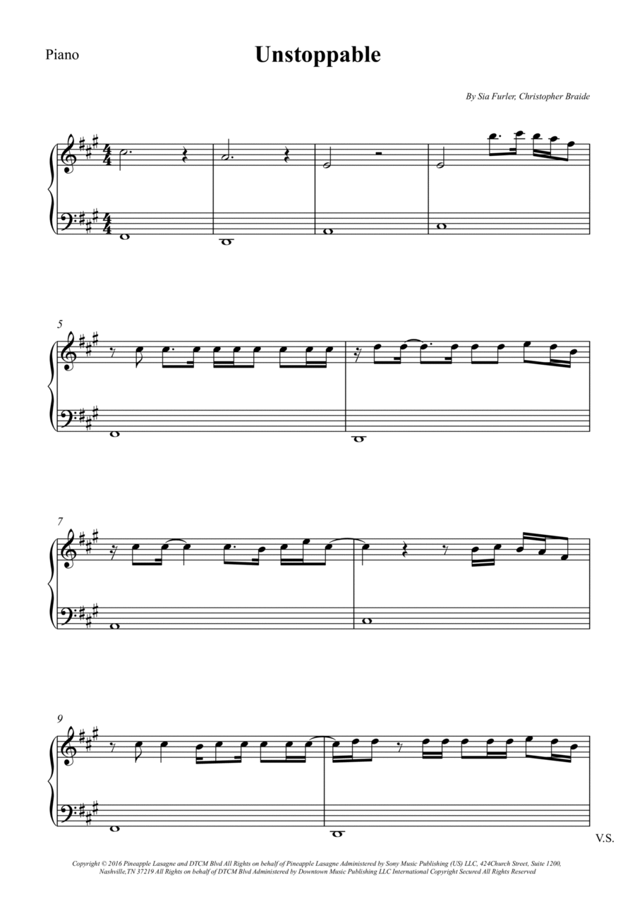 Unstoppable Easy Piano scores gallery preview page 1