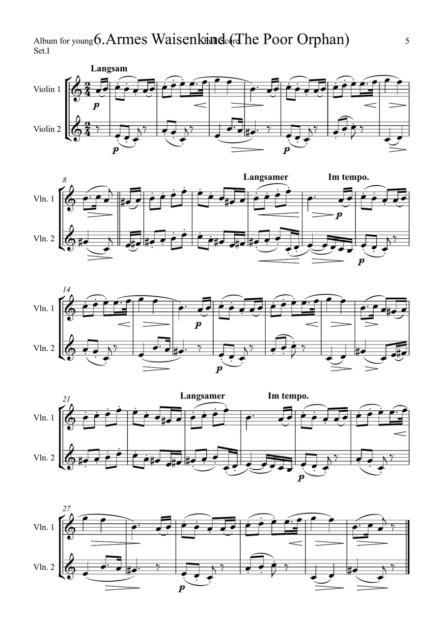 Schumann: Album für die Jugend (Album for the Young) (Op.68)(Nos. 1,2,3,5,6,7,8,) - violin duet String Duet scores gallery preview page 5