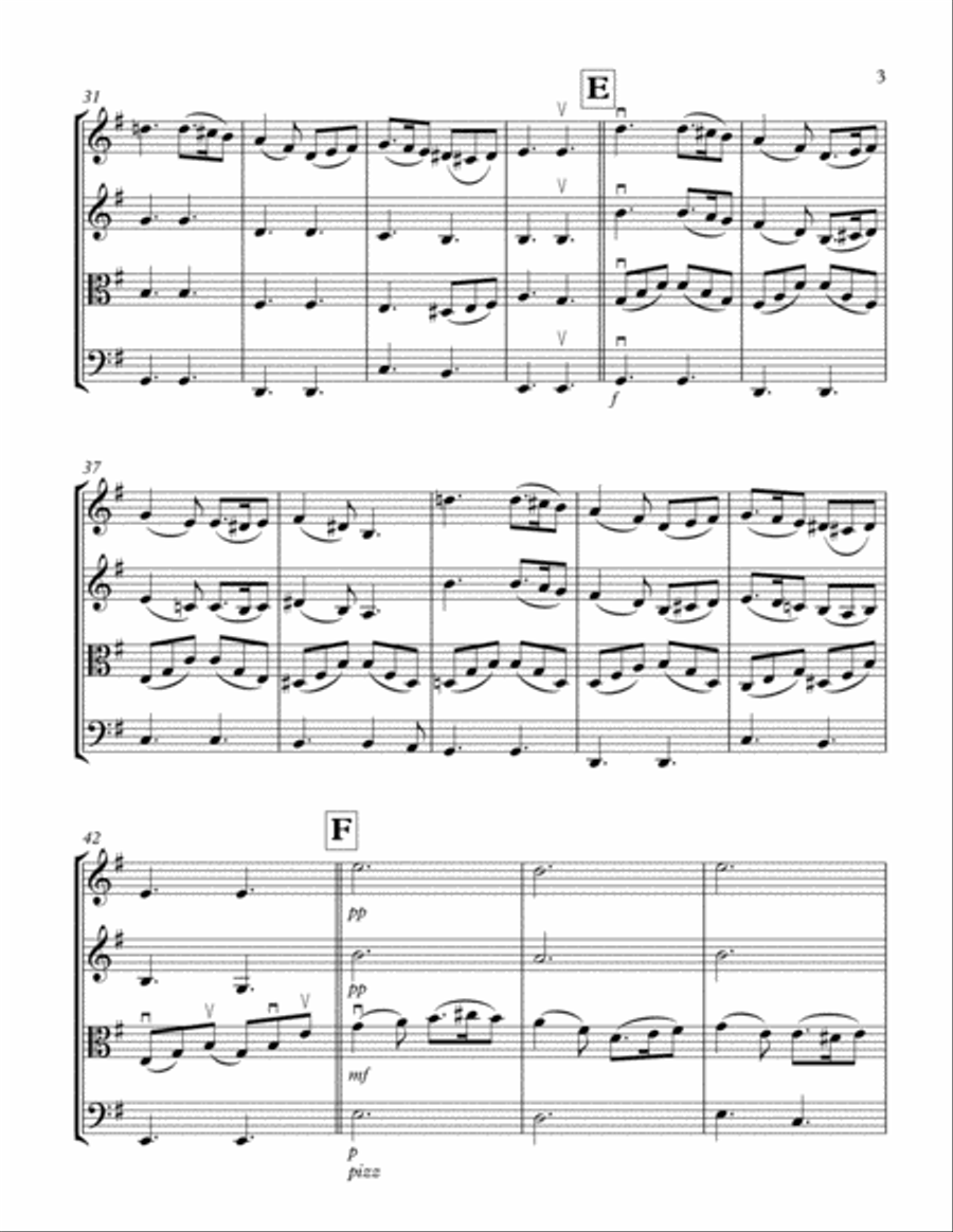 Greensleeves Easy String Quartet Arrangement String Quartet scores gallery preview page 3