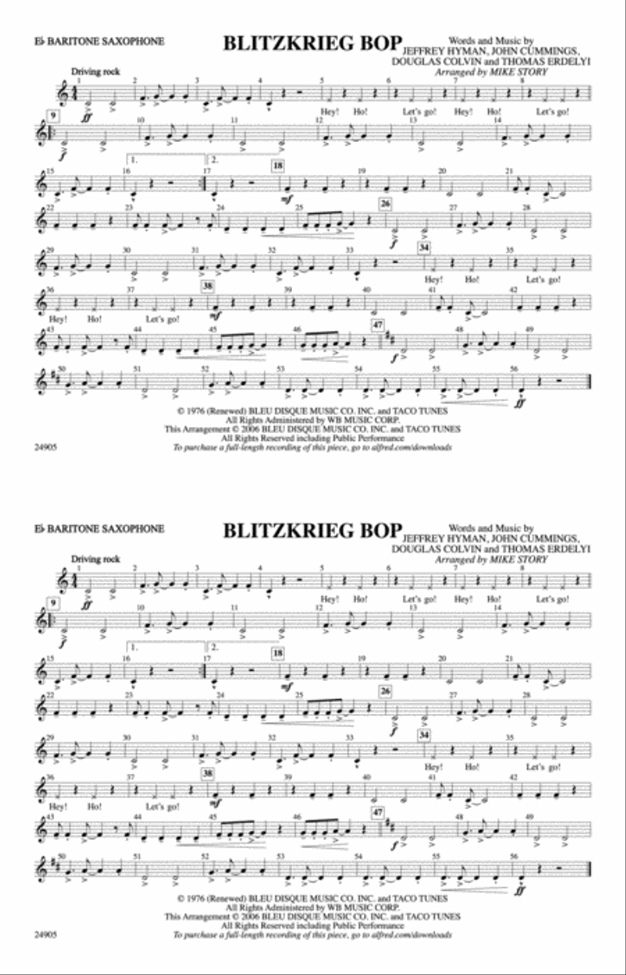 Blitzkrieg Bop: E-flat Baritone Saxophone Marching Band scores gallery preview page 1