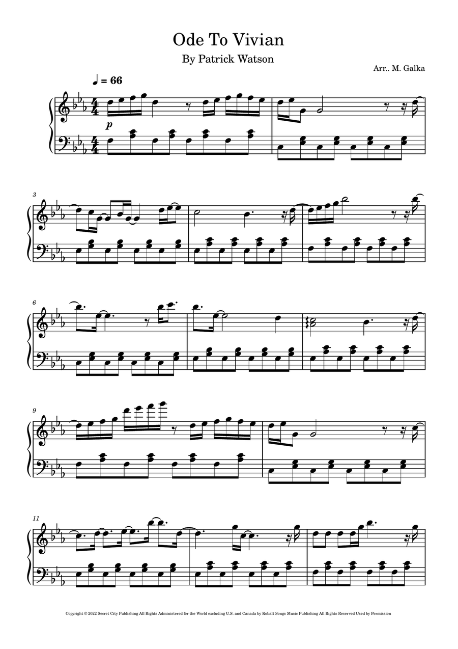 Ode To Vivian Piano Solo scores gallery preview page 1