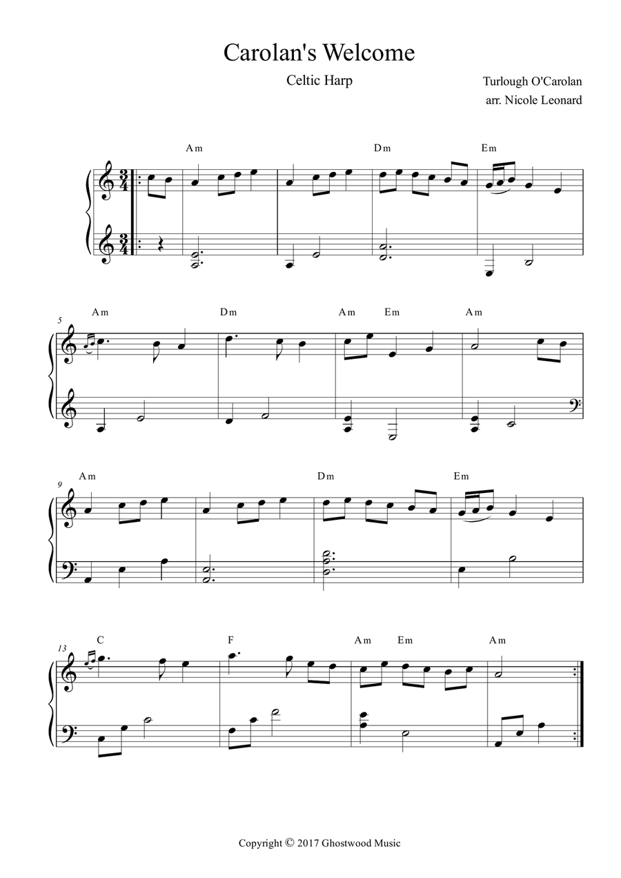 Carolan's Welcome for Celtic Harp Celtic Harp scores gallery preview page 1