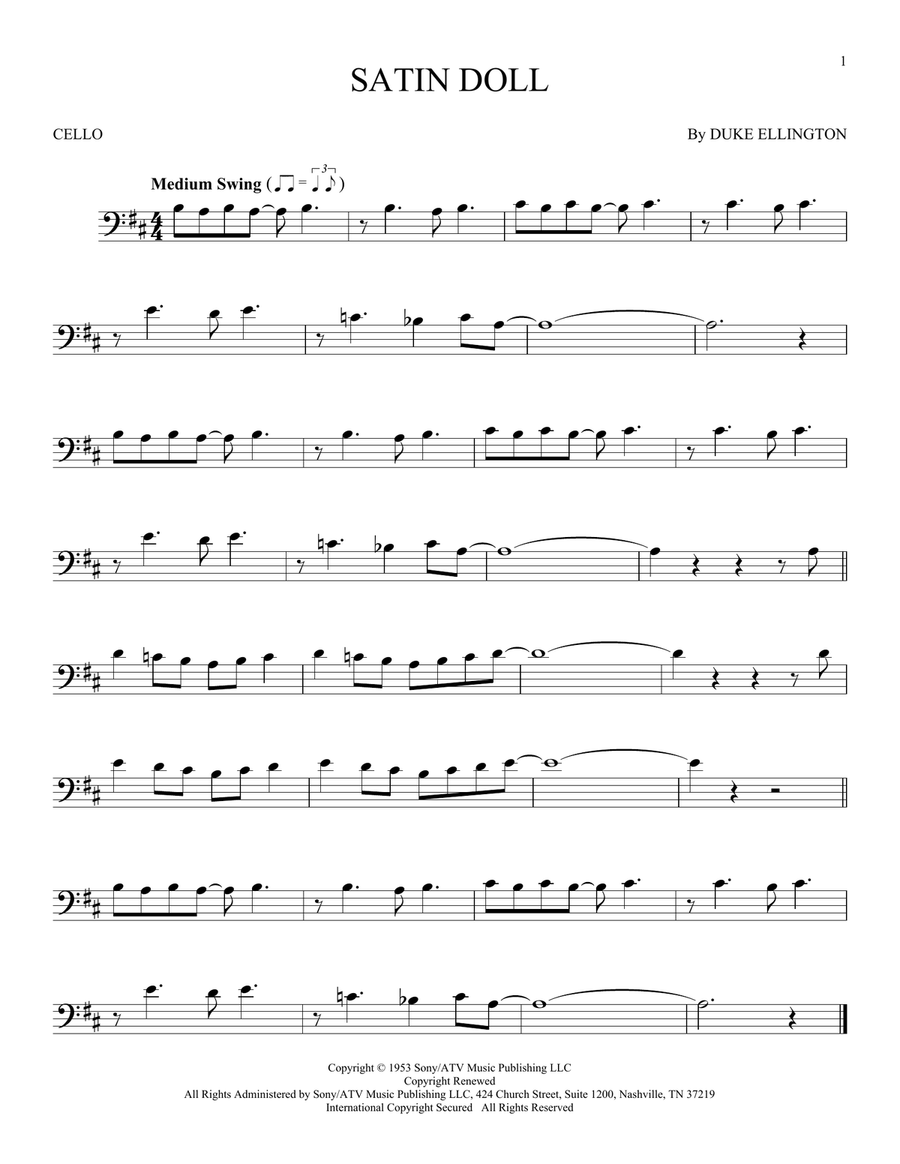 Satin Doll Cello Solo scores gallery preview page 1