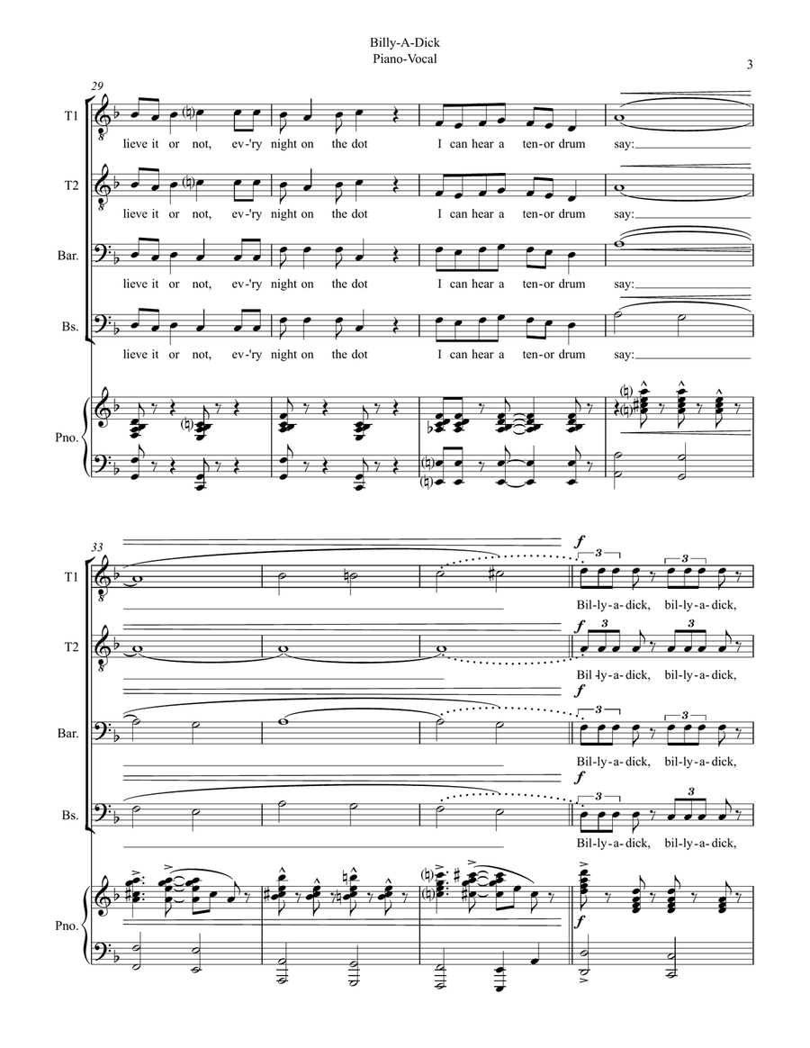 Billy A Dik The Ballad Of The Lonesome Drums TTBB scores gallery preview page 3