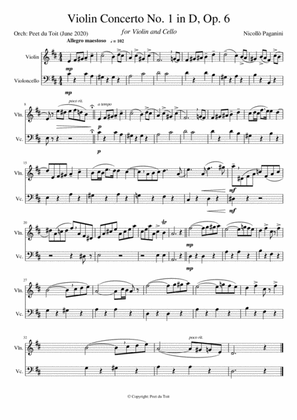 Book cover for Violin Concerto in D, no. 1, Op. 6 - Allegro moderato (I) - N Paganini (Violin & Cello)