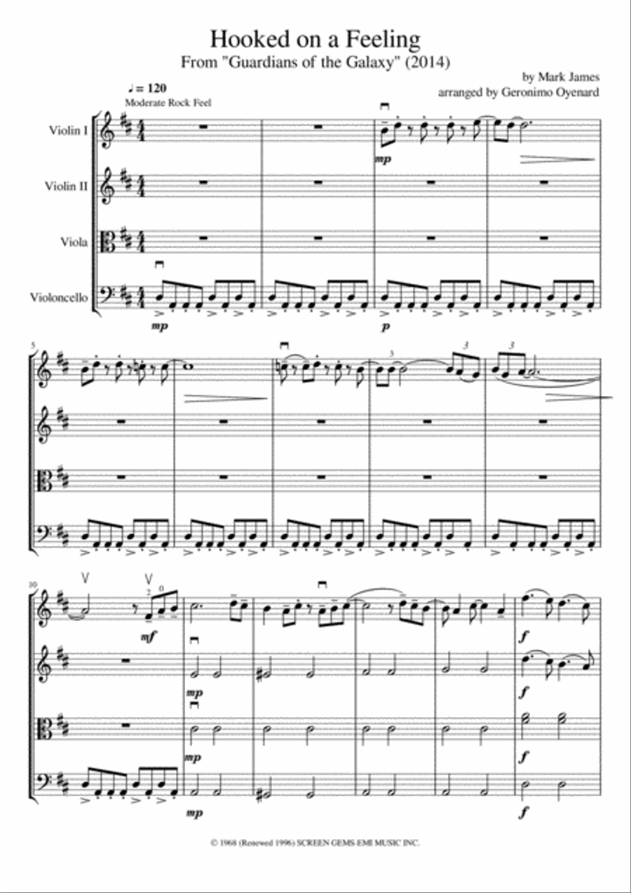 Hooked On A Feeling String Quartet scores gallery preview page 3