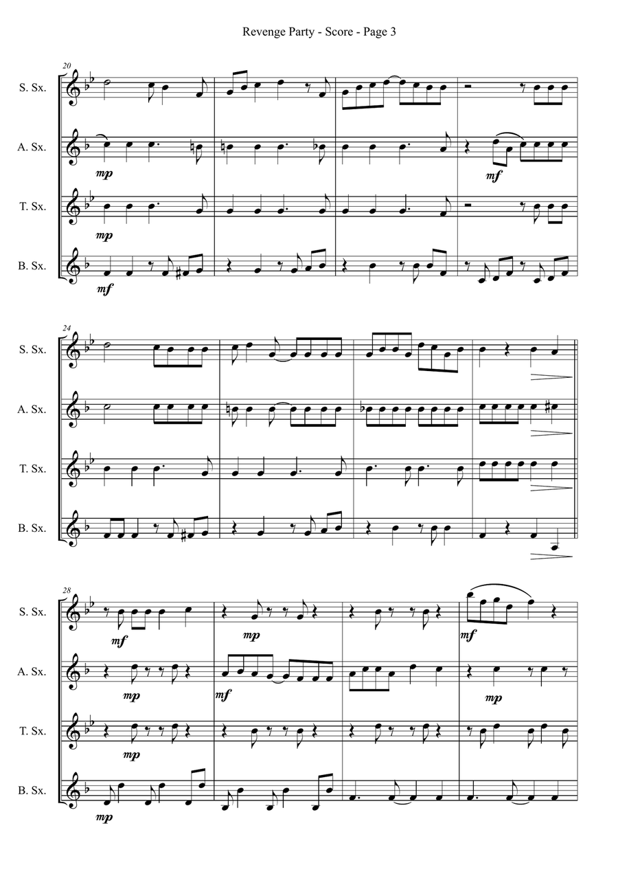 Revenge Party Saxophone Quartet scores gallery preview page 3