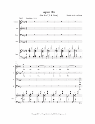 Agnus Dei(For S,A,T,B & Piano) - (Music by Lee Woong)