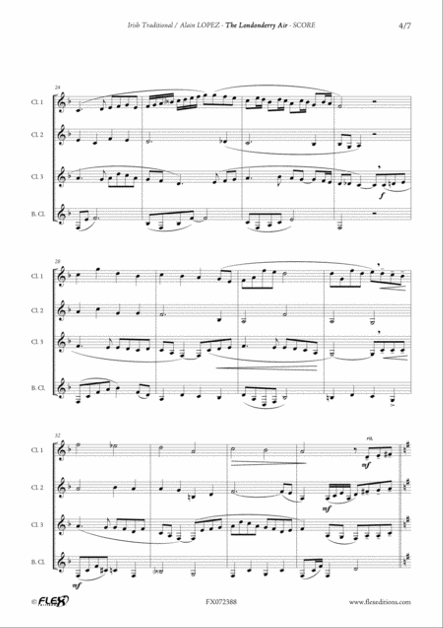 The Londonderry Air Clarinet Quartet scores gallery preview page 4