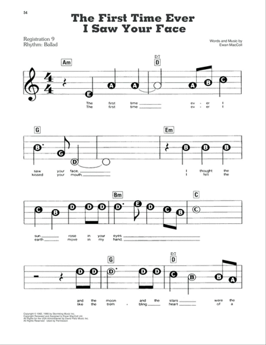 The First Time Ever I Saw Your Face Electronic Keyboard scores gallery preview page 1