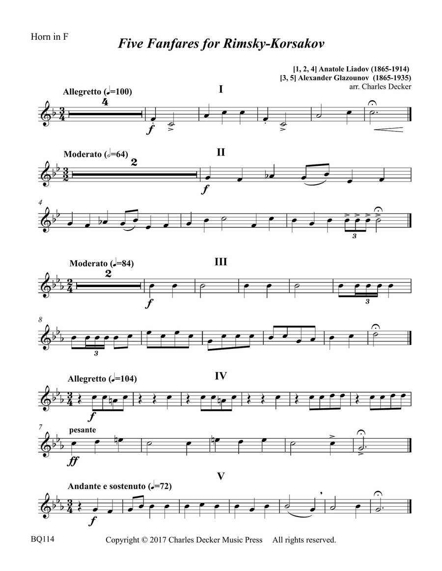 Five Fanfares for Rimsky-Korsakov for Brass Quintet Brass Quintet scores gallery preview page 5