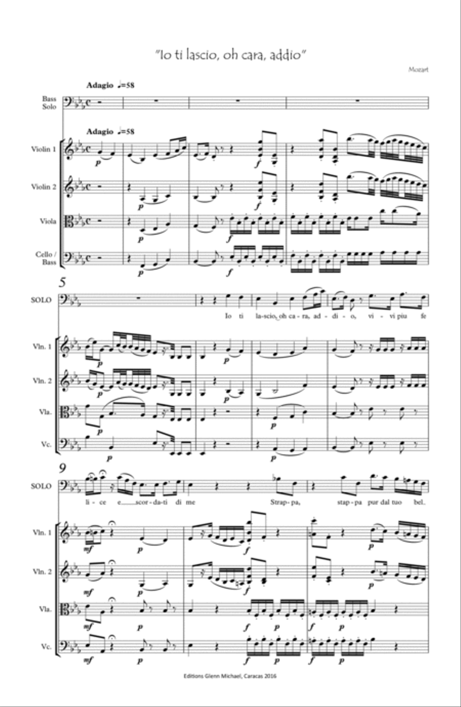 Mozart Bass aria Io ti lascio, o cara, addio String Orchestra scores gallery preview page 2