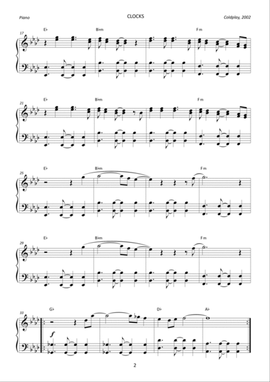 Clocks Easy Piano scores gallery preview page 2