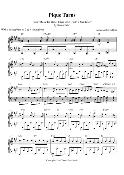 Pique Turns - Sheet Music for Ballet Class - from "Music for Ballet Class Vol.3 - with a Jazz twist" by Søren Bebe image number null