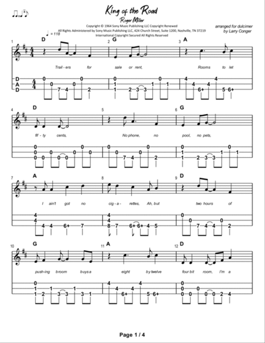 King Of The Road Dulcimer scores gallery preview page 2