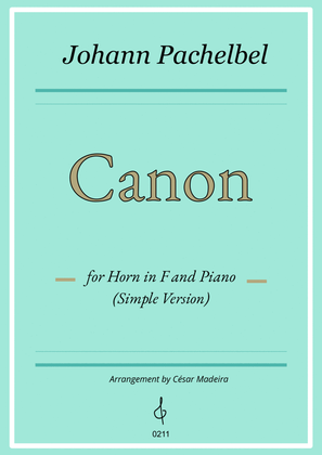 Pachelbel's Canon in D - French Horn and Piano - Simple Version (Full Score and Parts)