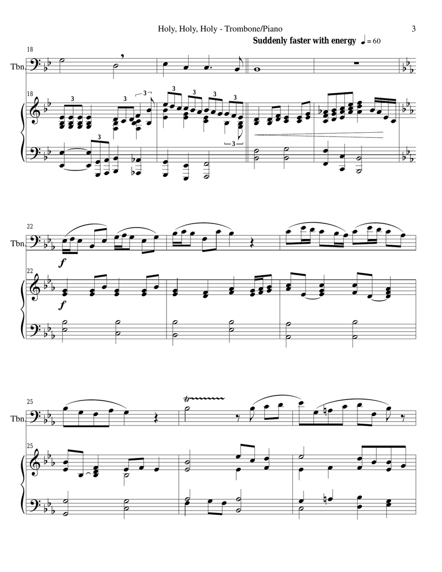 HOLY, HOLY, HOLY (Trombone Piano and Trombone Part) Piano scores gallery preview page 3