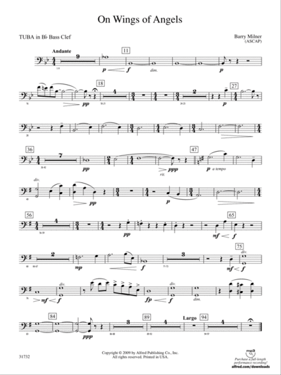 On Wings of Angels: (World Part) B-flat Tuba B.C. Concert Band scores gallery preview page 1