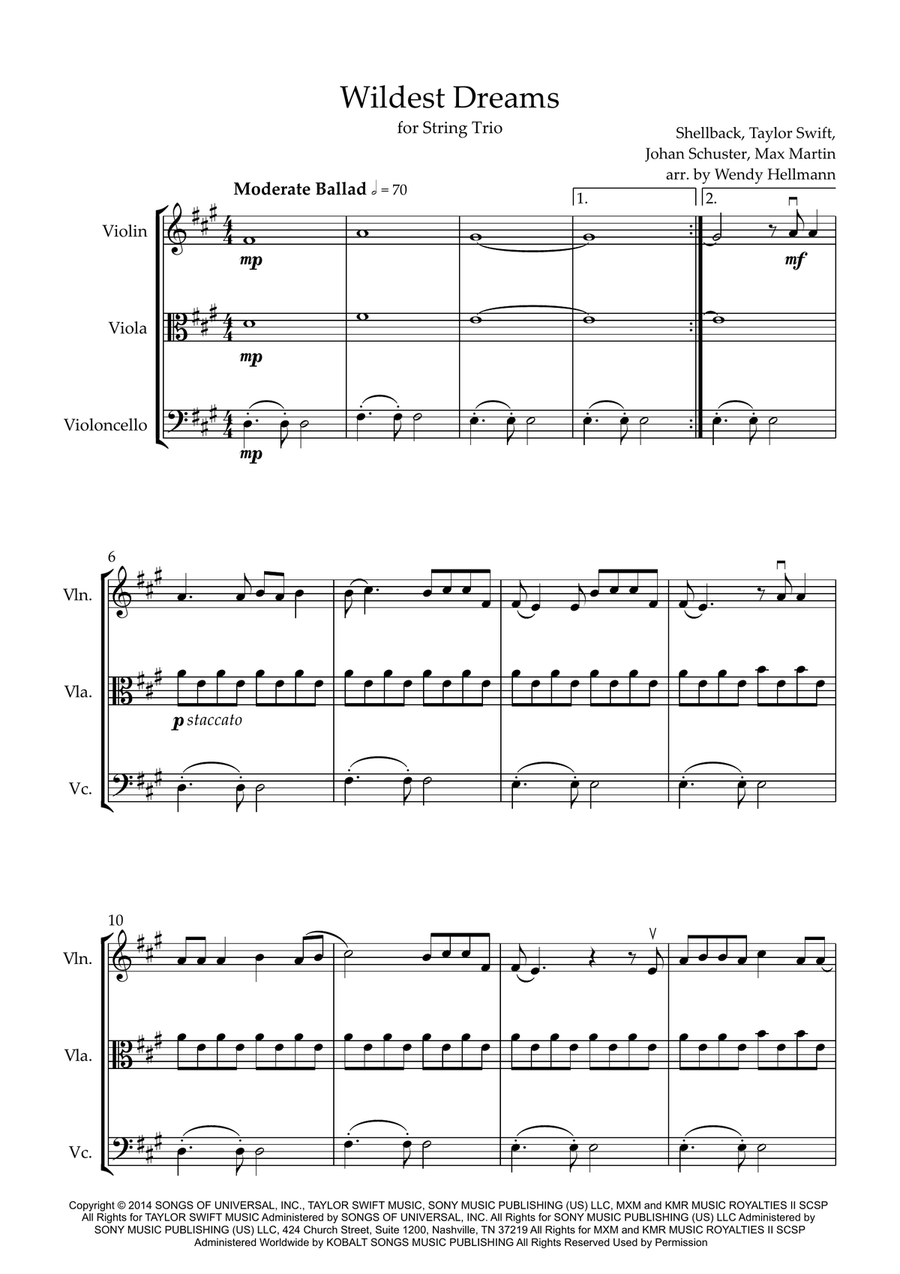 Wildest Dreams String Trio scores gallery preview page 1