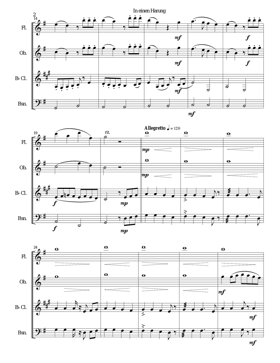 In einen Harung (The herring song) for woodwind quartet Woodwind Quartet scores gallery preview page 3
