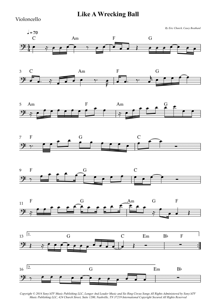 Like A Wrecking Ball Cello Solo scores gallery preview page 1