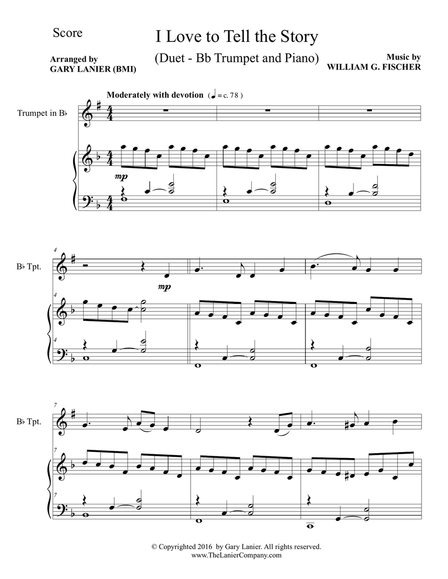 Gary Lanier: 3 BEAUTIFUL HYMNS, Set V (Duets for Bb Trumpet & Piano) Trumpet Duet scores gallery preview page 2