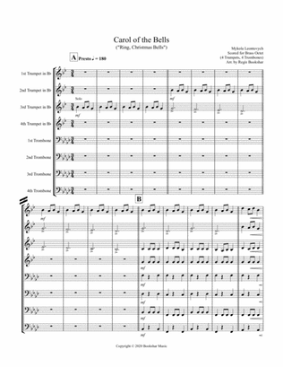 Carol of the Bells (F min) (Brass Octet - 4 Trp, 4 Trb)