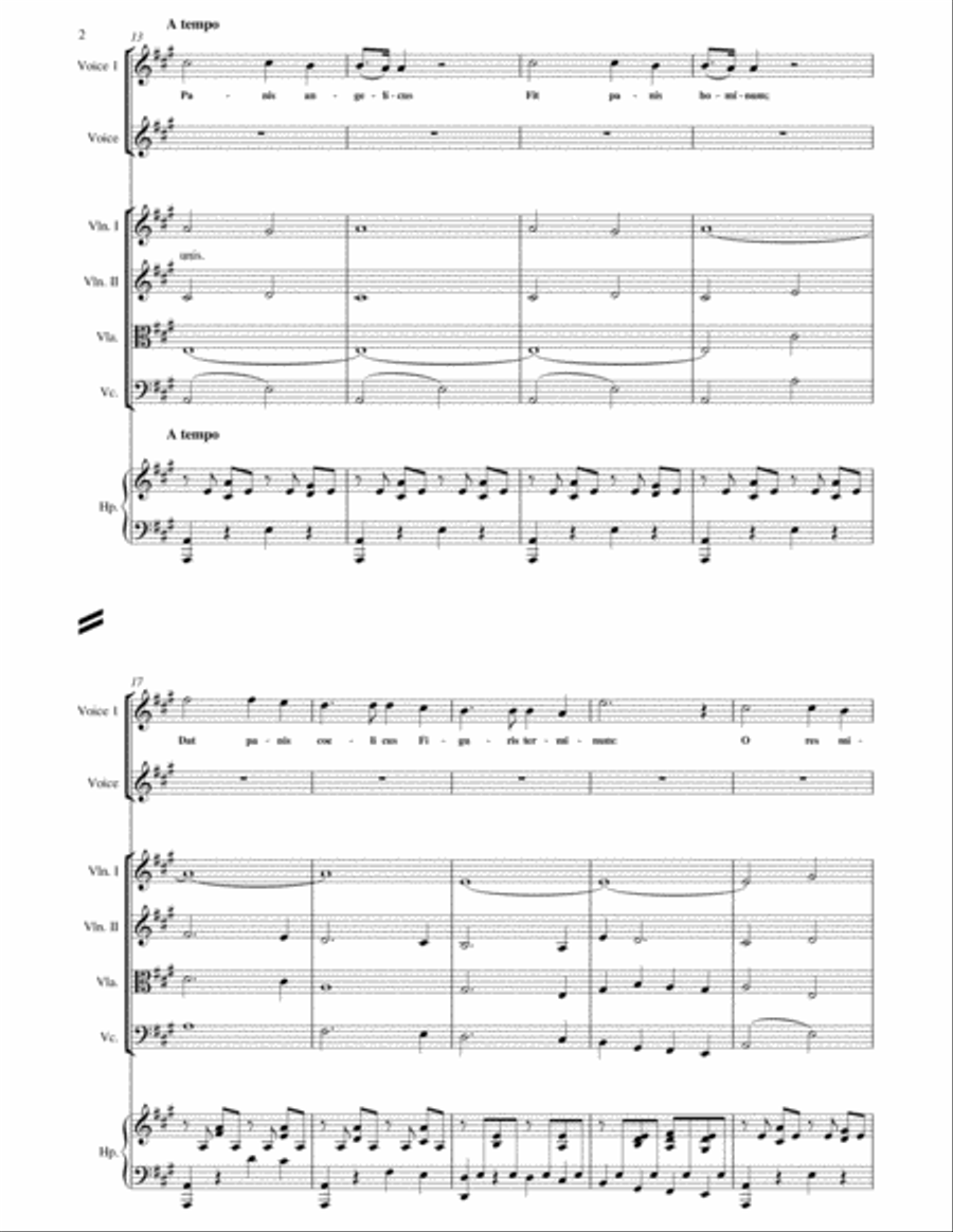 Cesar Frank : Panis Angelicus for 2 Voices and String Orchestra with Piano or Harp in A String Orchestra scores gallery preview page 2