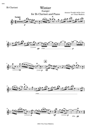 Winter by Vivaldi - Bb Clarinet and Piano - II. Largo (Individual Parts)