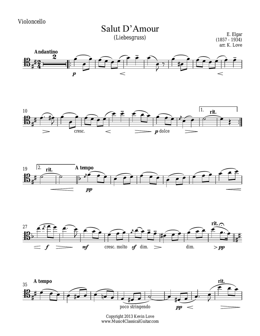 Salut D'Amour (Cello and Guitar) - Score and Parts String Duet scores gallery preview page 4