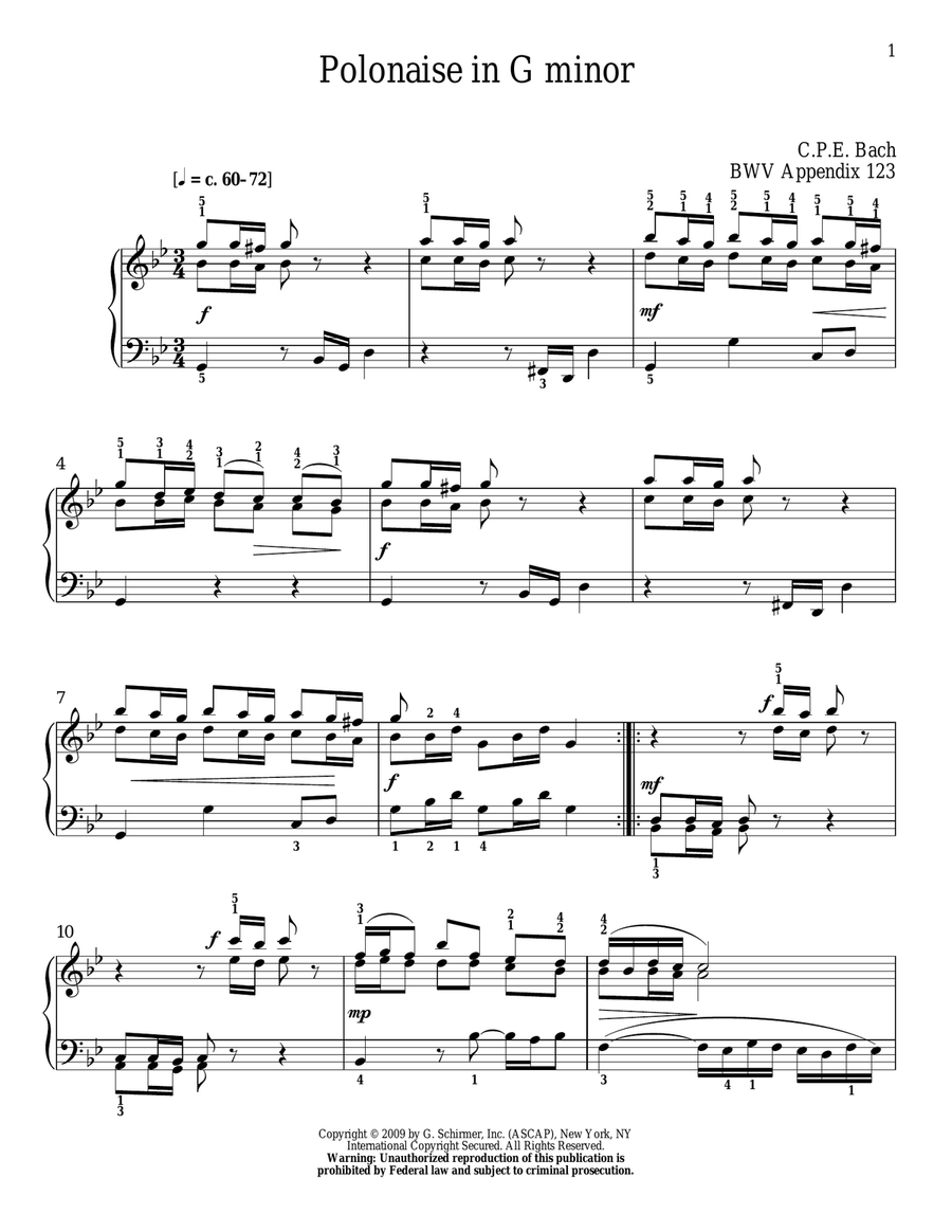 Polonaise In G Minor, BWV App. 124 Piano Solo scores gallery preview page 1