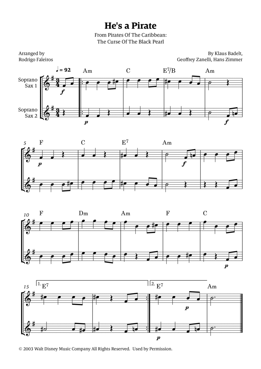 He's A Pirate Woodwind Duet scores gallery preview page 1
