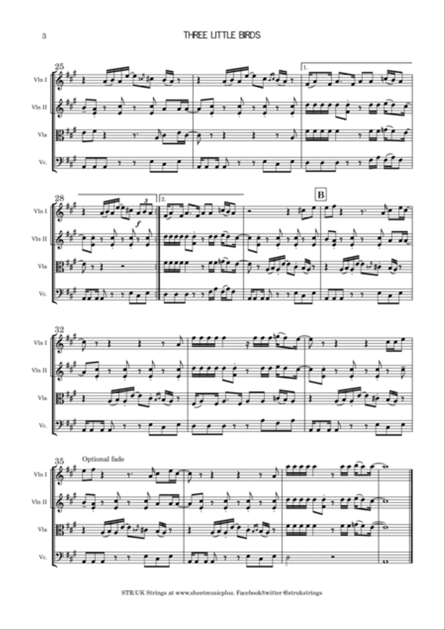 Three Little Birds String Quartet scores gallery preview page 4