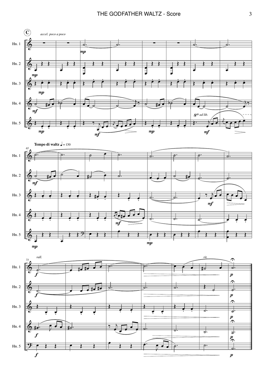 The Godfather Waltz Brass Quintet scores gallery preview page 3