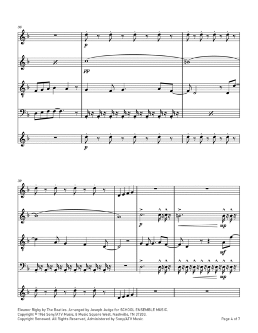 Eleanor Rigby Saxophone Quartet scores gallery preview page 4