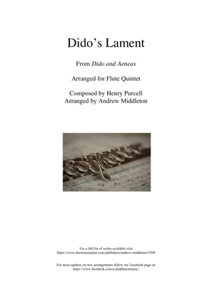 Book cover for Dido's Lament arranged for Flute Quintet