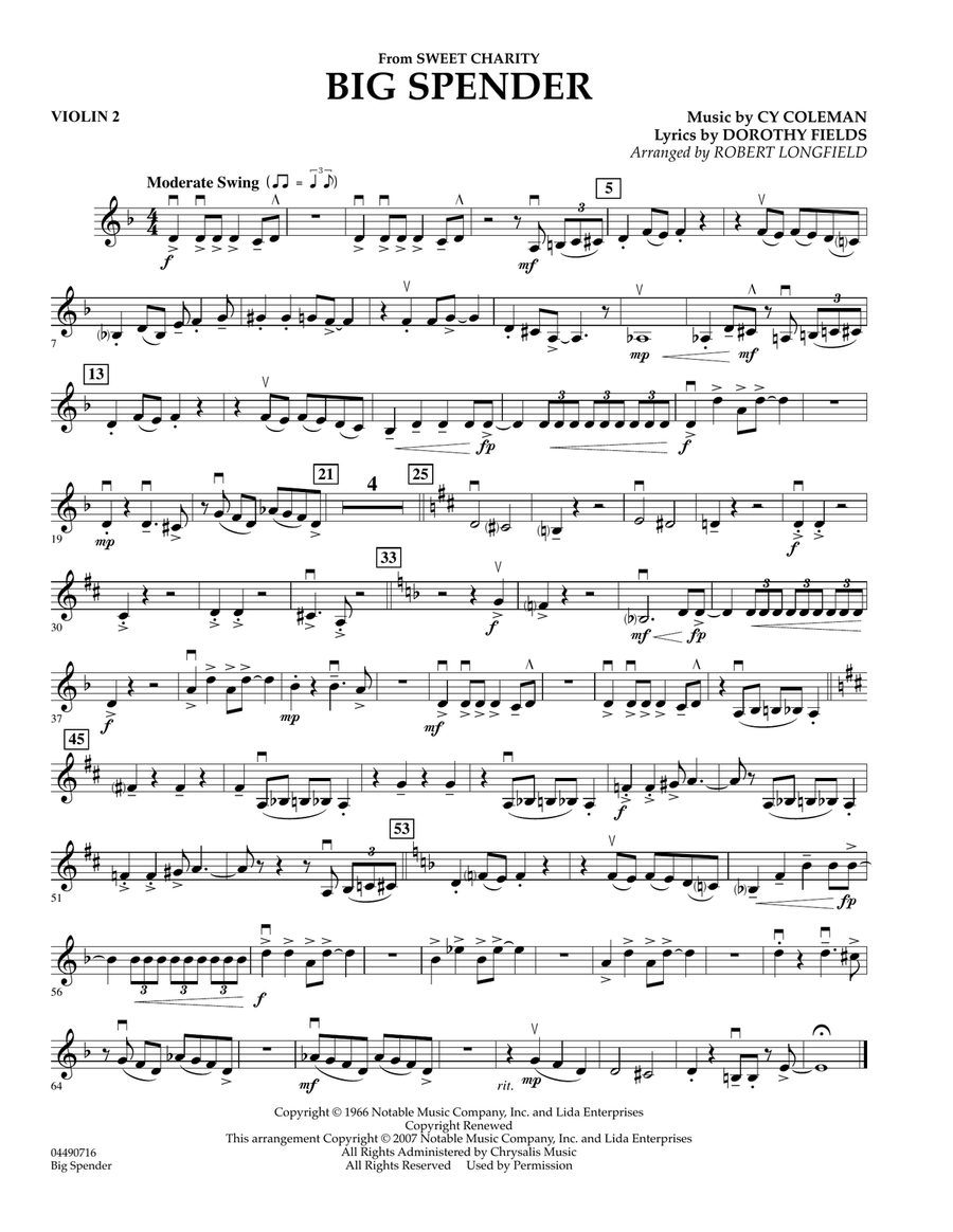 Cy Coleman: Big Spender (Sweet Charity) - Violin 2 Orchestra scores gallery preview page 1
