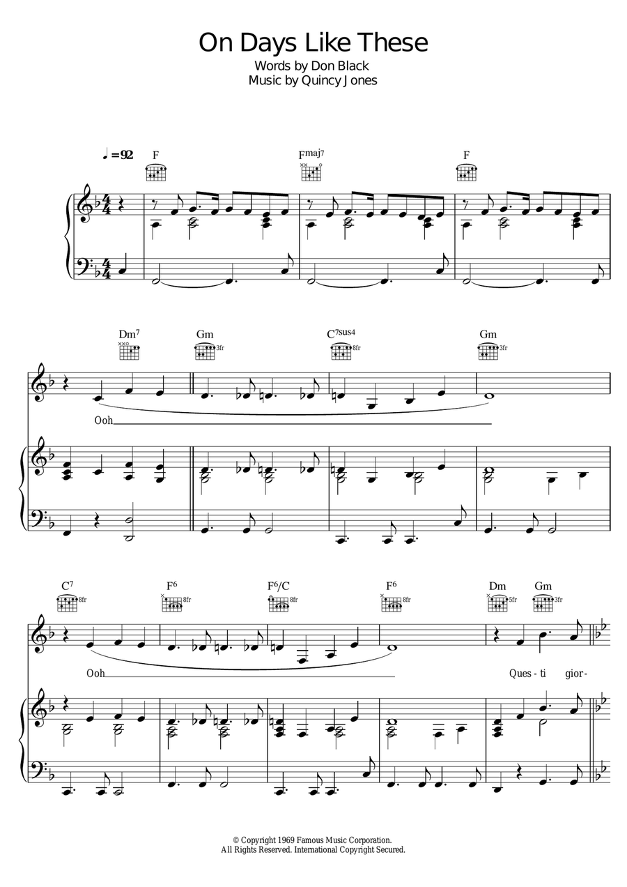 On Days Like These Piano, Vocal scores gallery preview page 1