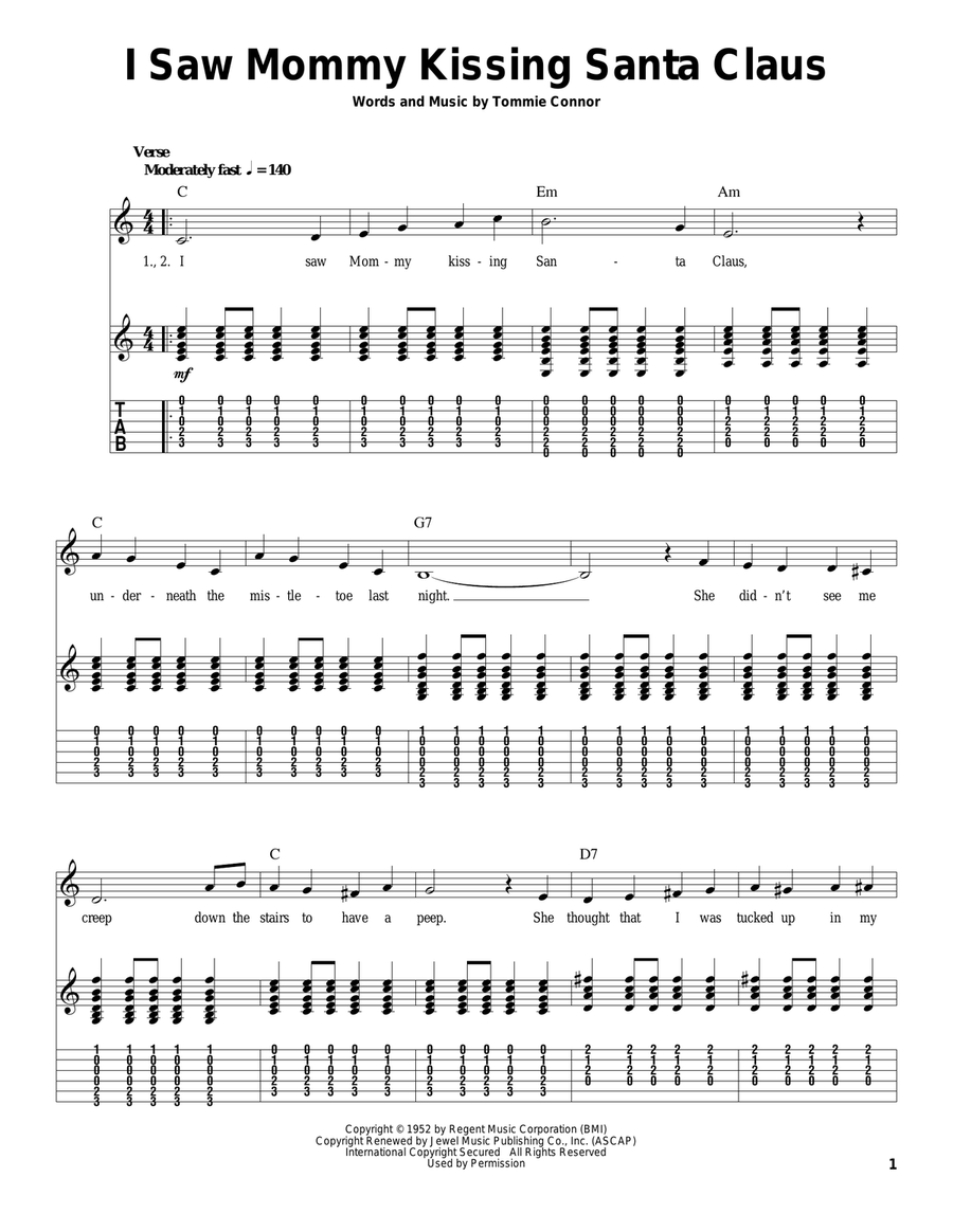 I Saw Mommy Kissing Santa Claus Guitar Tablature scores gallery preview page 1