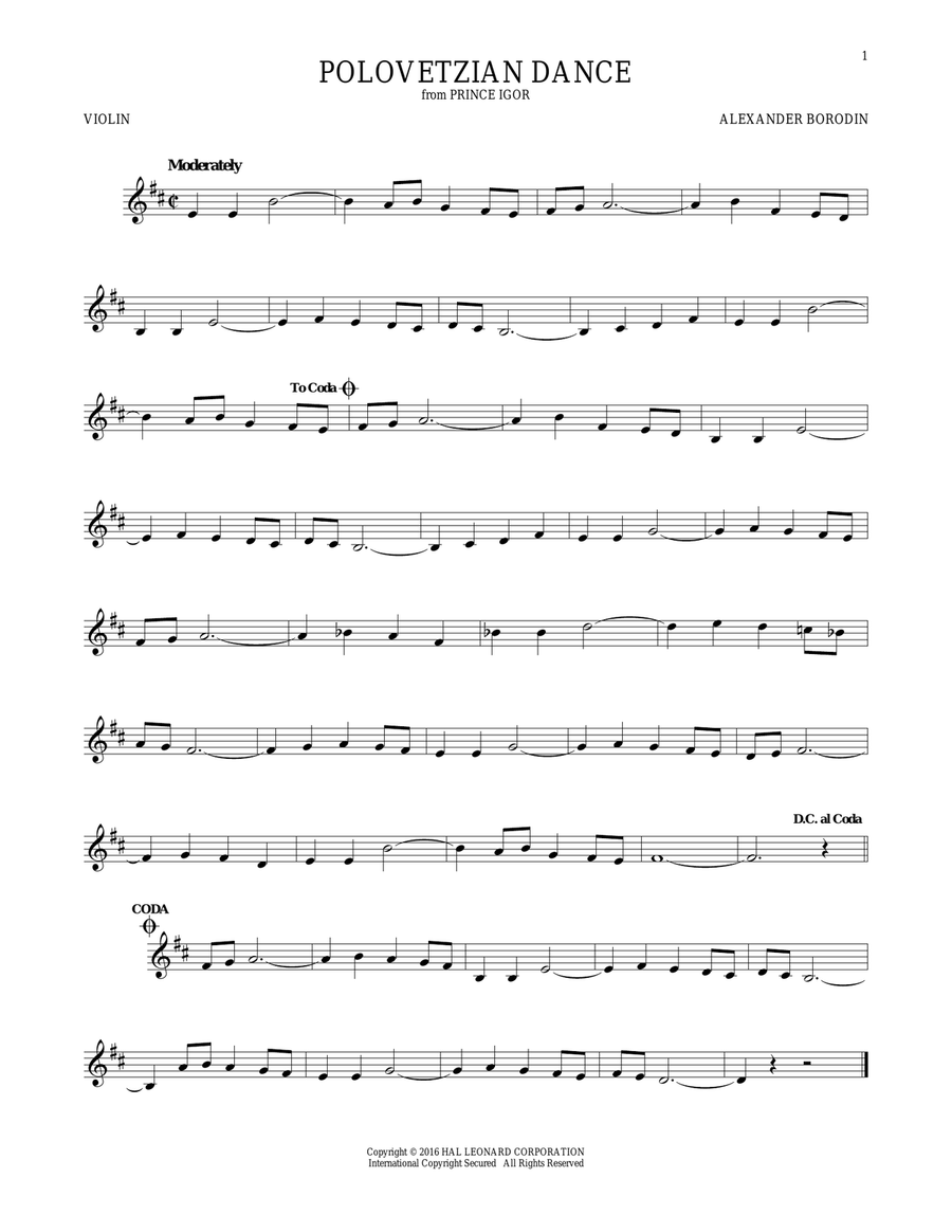 Polovetsian Dances Violin Solo scores gallery preview page 1