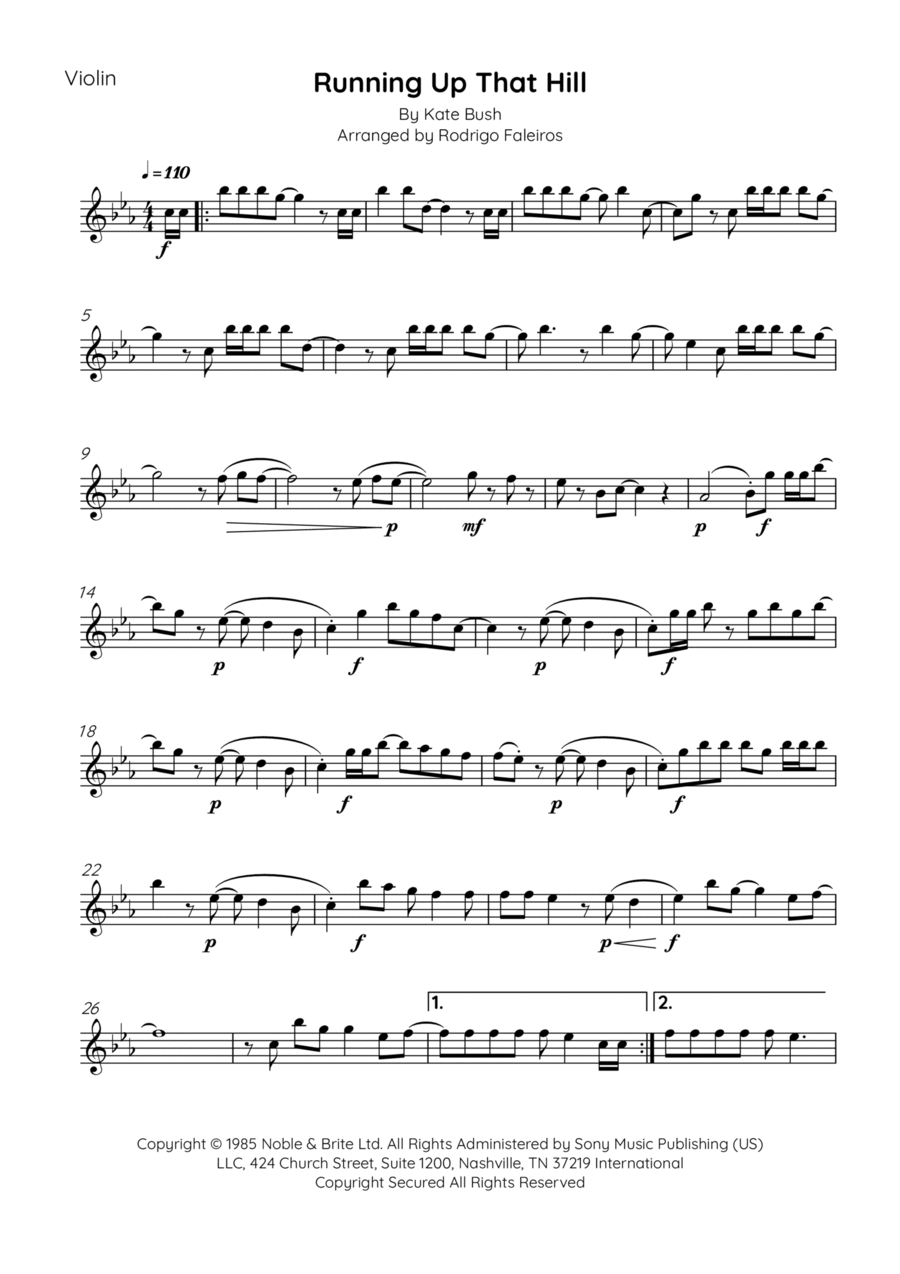 Running Up That Hill Violin Solo scores gallery preview page 1