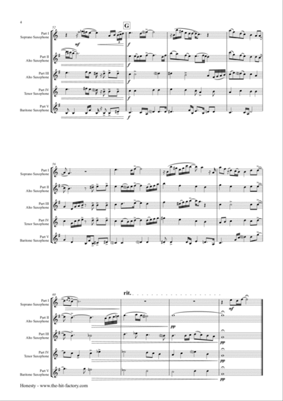 Honesty Saxophone Quintet scores gallery preview page 4
