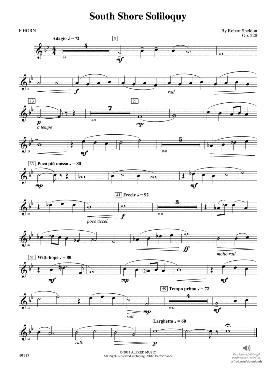 South Shore Soliloquy: 1st F Horn Concert Band scores gallery preview page 1