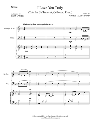 I LOVE YOU TRULY (Trio – Bb Trumpet, Cello, and Piano with Score and Parts)