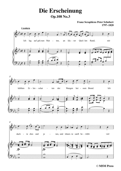 Schubert-Die Erscheinung,Op.108 No.3,in E flat Major,for Voice&Piano image number null