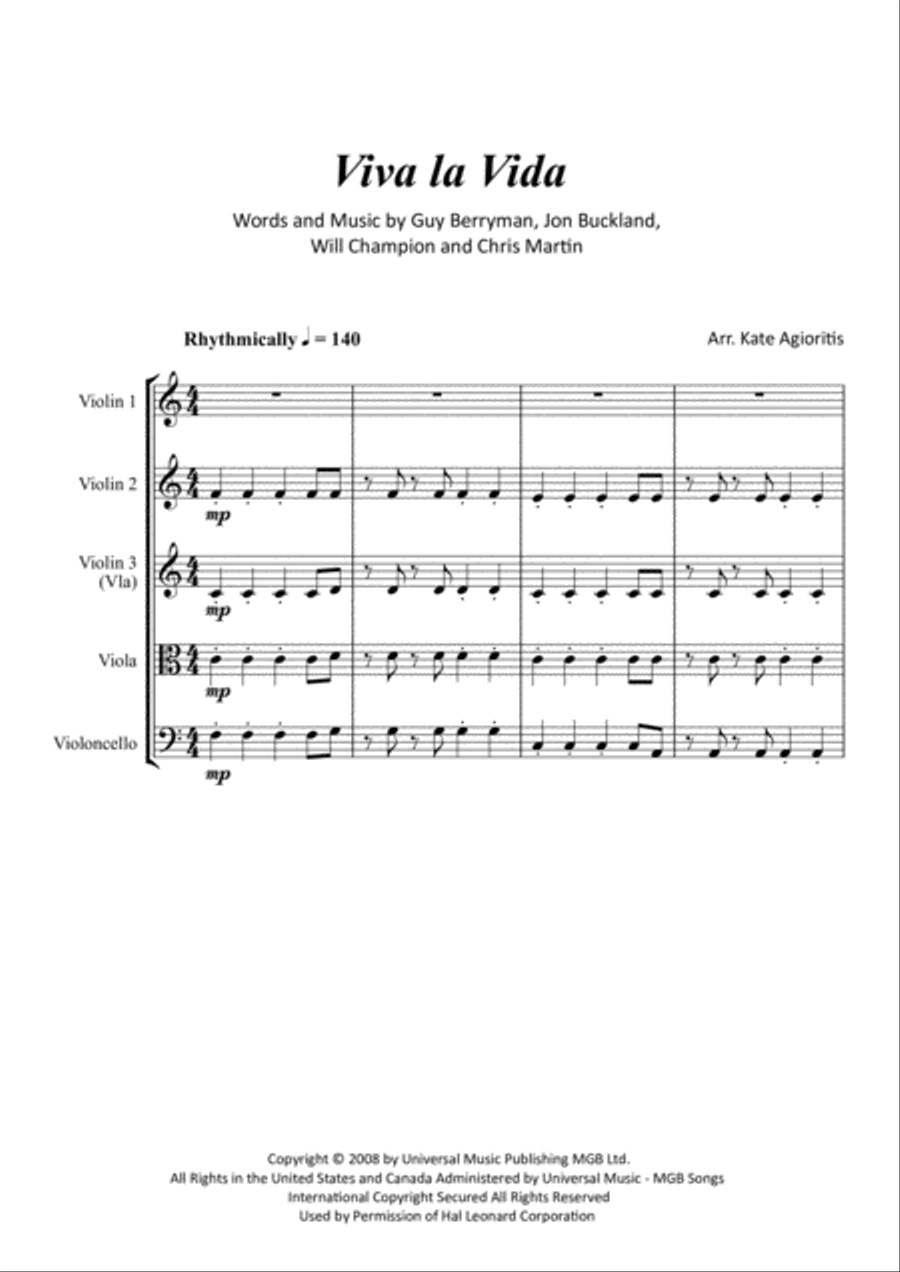 Viva La Vida String Quartet scores gallery preview page 2
