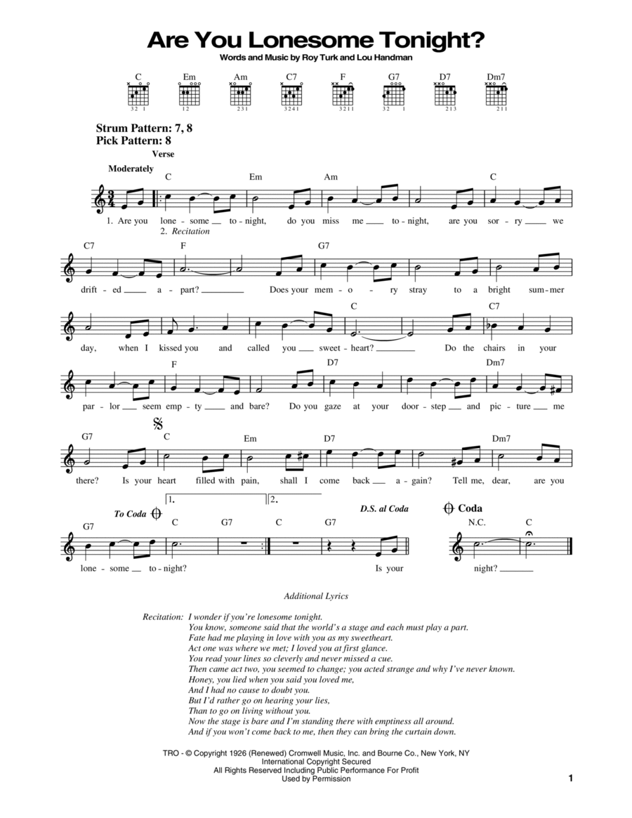 Are You Lonesome Tonight? Acoustic Guitar scores gallery preview page 1