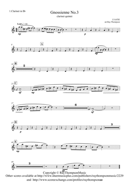 Satie: Gnossienne No.3 - clarinet quintet image number null