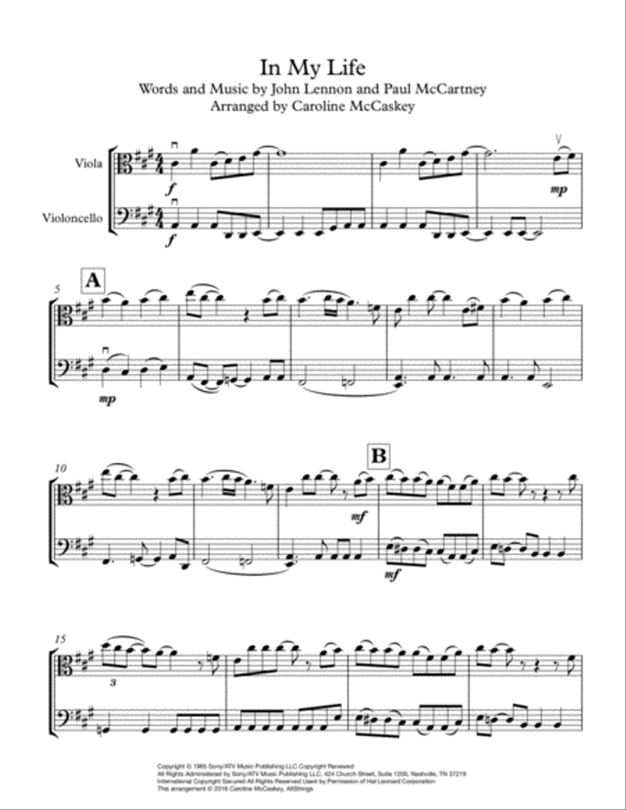 In My Life String Duet scores gallery preview page 2