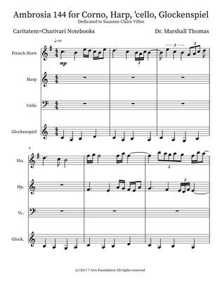 Ambrosia 144 for Corno, Harp, 'cello, Glockenspiel